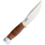 Marbles 100th Anniversary Woodcraft Knife, 8.38in Overall, 4.5in Satin SS Blade, Stacked Leather Handle, Brass Guard, Woodcraft Blade Etch, Brown Leather Sheath, MR423E