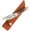 Marbles 100th Anniversary Woodcraft Knife, 8.38in Overall, 4.5in Satin SS Blade, Stacked Leather Handle, Brass Guard, Woodcraft Blade Etch, Brown Leather Sheath, MR423E