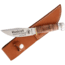 Marbles 100th Anniversary Woodcraft Knife, 8.38in Overall, 4.5in Satin SS Blade, Stacked Leather Handle, Brass Guard, Woodcraft Signature Blade Etch, Brown Leather Sheath, MR423ES