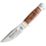 Marbles 100th Anniversary Woodcraft Knife, 8.38in Overall, 4.5in Satin SS Blade, Stacked Leather Handle, Brass Guard, Woodcraft Signature Blade Etch, Brown Leather Sheath, MR423ES