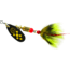 Mepps Black Fury In-Line Spinner, 1/6 oz, Dressed Treble Hook, Yellow Dot Blade with Gray &amp; Yellow Tail, BF2T Y