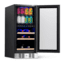NewAir 15in Premium Built-in Dual Zonen Wine/Beverage Fridge, Black/Stainless Steel, 9 Bottles and 48 Cans, NWB057SS00
