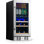 NewAir 15in Premium Built-in Dual Zonen Wine/Beverage Fridge, Black/Stainless Steel, 9 Bottles and 48 Cans, NWB057SS00