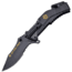 Off Grid Tools Survival Linerlock A/O Folding Knife, 4.75in Closed, 3.25in Black Partially Serrated 420 SS Blade, Black Aluminum Handle Integrated Led Flashlight, OGT-A-35KNIFE