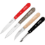Opinel 4pc Kitchen Knife Set, black 2.5in peeler, natural 3in vegetable knife, gray 4in, serrated utility knife, and red 4in paring knife OP01626