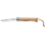 Opinel Stainless Steel Folding Knife with Leather Lace No.8, 4 3/8in., Natural Varnished Beechwood Handle, 001321