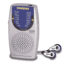 Sangean AM/FM Stereo, Speaker + Earbuds, Analog Tuning Pocket Radio, Silver/ blue SR-3