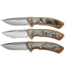 Smith &amp; Wesson Ot Wood w/Etch 3-pack Folding Knives, 3.25 in, 3Cr13MoV Steel, Drop Point, Multi, Brown Wood, 1085946