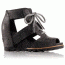Sorel Joanie Lace Wedge Sandal - Women's-Black/Sea Salt-Medium-6.5