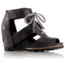 Sorel Joanie Lace Wedge Sandal - Women's-Black/Sea Salt-Medium-10