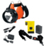 Streamlight Vulcan Orange Flashlight with vehicle and home chargers, charging rack, battery, quick release shoulder strap 44500. Not shown: 8-Watt dual filament backup lamp assembly (included with 44511).