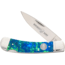 Whiskey Bent Knives Lock Blade Folding Knife, Single Clip Point, 440 Steel Blade, 3.75in Closed Length, Acrylic Handle, Blue Green Opal, WB13-01