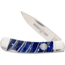 Whiskey Bent Knives Lock Blade Folding Knife, Single Clip Point, 440 Steel Blade, 3.75in Closed Length, Acrylic Handle, Blue Mammoth, WB13-03