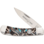 Whiskey Bent Knives Lock Blade Folding Knife, Single Clip Point, 440 Steel Blade, 3.75in Closed Length, Acrylic Handle, Floral Turquoise, WB13-05