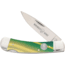 Whiskey Bent Knives Lock Blade Folding Knife, Single Clip Point, 440 Steel Blade, 3.75in Closed Length, Acrylic Handle, Green Gold Opal, WB13-02