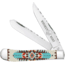 Whiskey Bent Knives Trapper Filework Folding Knife, Clip Point &amp; Spey Blades, 440 Steel Blade, 4.125in Closed Length, Acrylic Handle, Turquoise Bead, WB15F-01