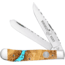 Whiskey Bent Knives Trapper Filework Folding Knife, Clip Point &amp; Spey Blades, 440 Steel Blade, 4.125in Closed Length, Acrylic Handle, Turquoise River, WB15F-14
