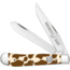 Whiskey Bent Knives Trapper Folding Knife, Slip Joint, 440 Steel Blade, 4.125in Closed Length, Acrylic Handle, Brown Hide, WB11-02