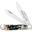Whiskey Bent Knives Trapper Folding Knife, Slip Joint, 440 Steel Blade, 4.125in Closed Length, Natural Bone Handle, Carved Burnt Bone, WB11-16