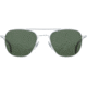 AO Original Pilot 4 Sunglasses, Matte Silver Frame, Green Glass Lens, 55-20-145, OP-455STSMGNG