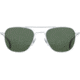 AO Original Pilot 4 Sunglasses, Matte Silver Frame, Green Glass Polarized Lens, Standard Temple w/ Smoke Temple Tip, 52-20-140, OP-452STSMGNG-P