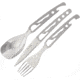 Baladeo Basecamp Cutlery Set Kitchen Knives, Three Piece Set, Food Grade SS, Five Functions Serrated Knife, Spoon, Fork, Can Opener, Bottle Opener, Zippered Dark Gray Neoprene Pouch, ECO112