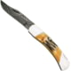 Bear and Son Knives Midsize Lockback Folding Knife, 2.75in, High Definition Damascus Steel, Genuine India Stag Bone Handle, 505D