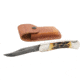 Bear and Son Knives Professional Lockback Folding Knife w/Leather Sheath, 3.75in, High Definition Damascus Steel, Genuine India Stag Bone Handle, 597D