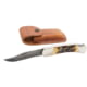 Bear and Son Knives Professional Lockback Folding Knife w/Leather Sheath, 3.75in, High Definition Damascus Steel, Genuine India Stag Bone Handle, 597D
