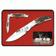 Bear &amp; Son Cutlery 2 Piece Tin Set of Folding Knives with Stag Delrin Handle, 420 SS Blades, 4in and 2.85in Closed Blade, 71560