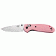 Benchmade Mini-Griptilian Folding Knife, Plain Edge, Satin Blade, Pink Handle 556-PNK