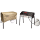 Camp Chef Expedition 2X Stove, 2 x 30000 BTU/hr Burners, Stainless/Black, with Tan Patio Cover, PC32