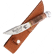 Marbles 100th Anniversary Woodcraft Knife, 8.38in Overall, 4.5in Satin SS Blade, Stacked Leather Handle, Brass Guard, Woodcraft Blade Etch, Brown Leather Sheath, MR423E
