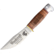 Marbles 100th Anniversary Woodcraft Knife, 8.38in Overall, 4.5in Satin SS Blade, Stacked Leather Handle, Brass Guard, Woodcraft Blade Etch, Brown Leather Sheath, MR423E