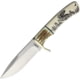 Marbles Scrimshaw Fixed Blade Knife, 7.25in Overall, 3.25in Satin SS Blade, Brass Guard, White Smooth And Stag Bone Handle With Scrimshawed Moose Artwork, Black Nylon Belt Sheath, BZ011162