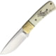Marbles Scrimshaw Fixed Blade Knife, 7.25in Overall, 3.25in Satin SS Blade, White Smooth Bone Handle, Brass Guard, Scrimshawed Moose Artwork On Handle, Black Nylon Belt Sheath, White, BZ011160