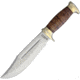 Marbles Stacked Leather Hunter Knife, 11.5in Overall, 7in Satin SS Clip Point Blade, Stacked Leather Handle, Brass Guard, Brown Leather Sheath, MR556 / SM1085