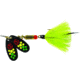Mepps Double Blade Black Fury In-Line Spinner, 1/4 oz Dressed Treble, Hot Firetiger Dot &amp; Chartreuse Tail, BFD3T HFT2-CH