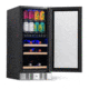 NewAir 15in Premium Built-in Dual Zonen Wine/Beverage Fridge, Black/Stainless Steel, 9 Bottles and 48 Cans, NWB057SS00
