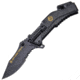 Off Grid Tools Survival Linerlock A/O Folding Knife, 4.75in Closed, 3.25in Black Partially Serrated 420 SS Blade, Black Aluminum Handle Integrated Led Flashlight, OGT-A-35KNIFE