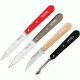 Opinel 4pc Kitchen Knife Set, black 2.5in peeler, natural 3in vegetable knife, gray 4in, serrated utility knife, and red 4in paring knife OP01626