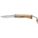 Opinel Stainless Steel Folding Knife with Leather Lace No.7, 3in, Natural Varnished Beechwood Handle, 001372