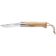 Opinel Stainless Steel Folding Knife with Leather Lace No.8, 4 3/8in., Natural Varnished Beechwood Handle, 001321