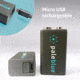 Pale Blue Earth Pale Blue Smart Lithium Ion USB Rechargeable 9V Batteries 2 Pack, Gray, PB-9V-C