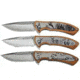 Smith &amp; Wesson Ot Wood w/Etch 3-pack Folding Knives, 3.25 in, 3Cr13MoV Steel, Drop Point, Multi, Brown Wood, 1085946
