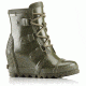 Sorel Joan Rain Wedge Gloss Rubber Boot, Womens, Nori/Zest, 10 US, 1757571383-10