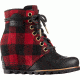 Sorel PDX Wedge Plaid Casual Boot - Women's-Black-Medium-7.5