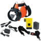 Streamlight Vulcan Orange Flashlight with vehicle and home chargers, charging rack, battery, DC vehicle charging wire, quick release shoulder strap 44501. Not shown: 8-Watt dual filament backup lamp assembly (included with 44520, 44521).