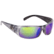 Strike King S11 Optics Okeechobee Sunglasses, Shiny Clear Gray Metallic Black Two Tone Frame, Multi Layer Green Mirror, Amber Base Lens, SG-S11582