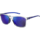 Under Armour Hustle JR Sunglasses with Cystral Clear Frame and Transparent Blue Temple Tips with Blue Mirror Lens, Medium, UA7002S QM4-Z0